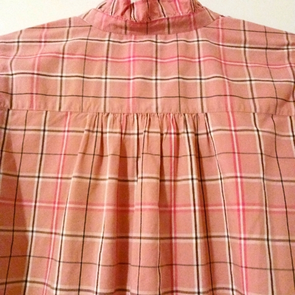 LOFT Women's Plaid Ruffle Long Sleeve Button Down Shirt Pink - Picture 4 of 10